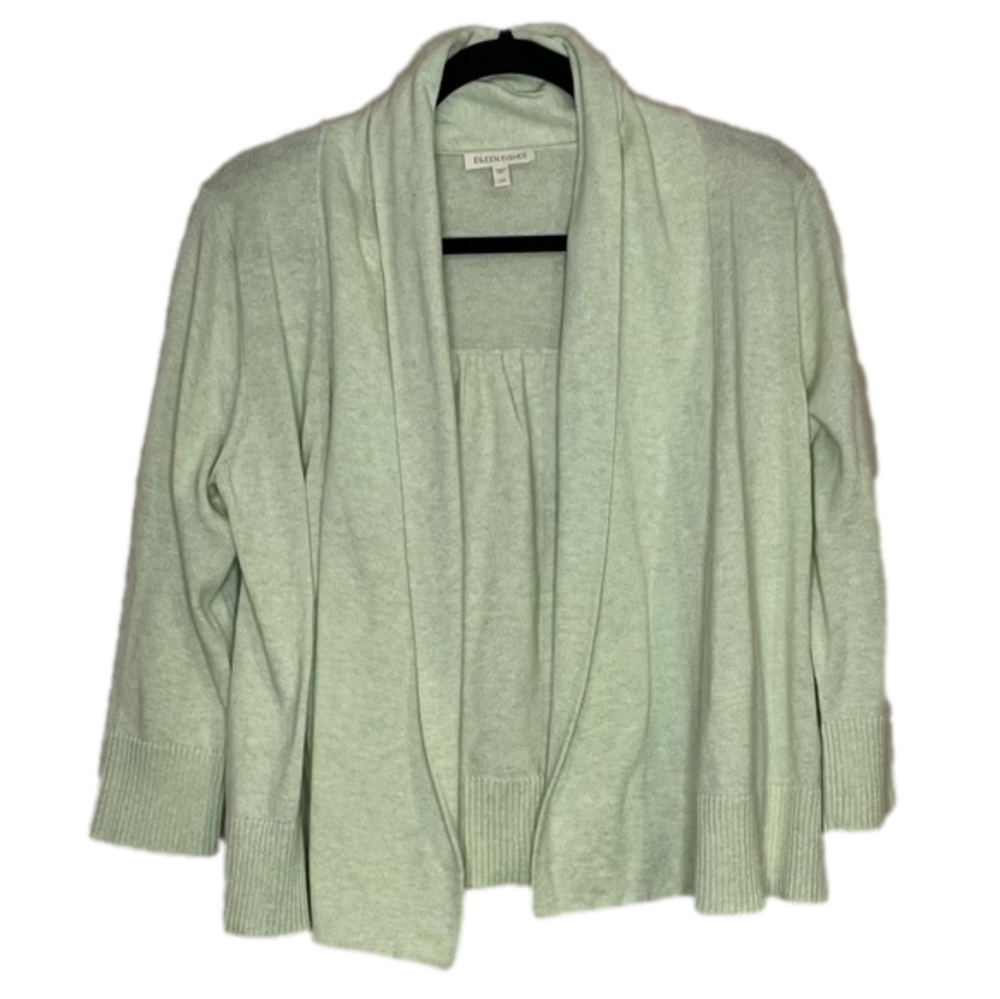 Eileen Fisher Organic Cotton Lightweight Open Cardigan 3/4 Sleeve Light Pear XS